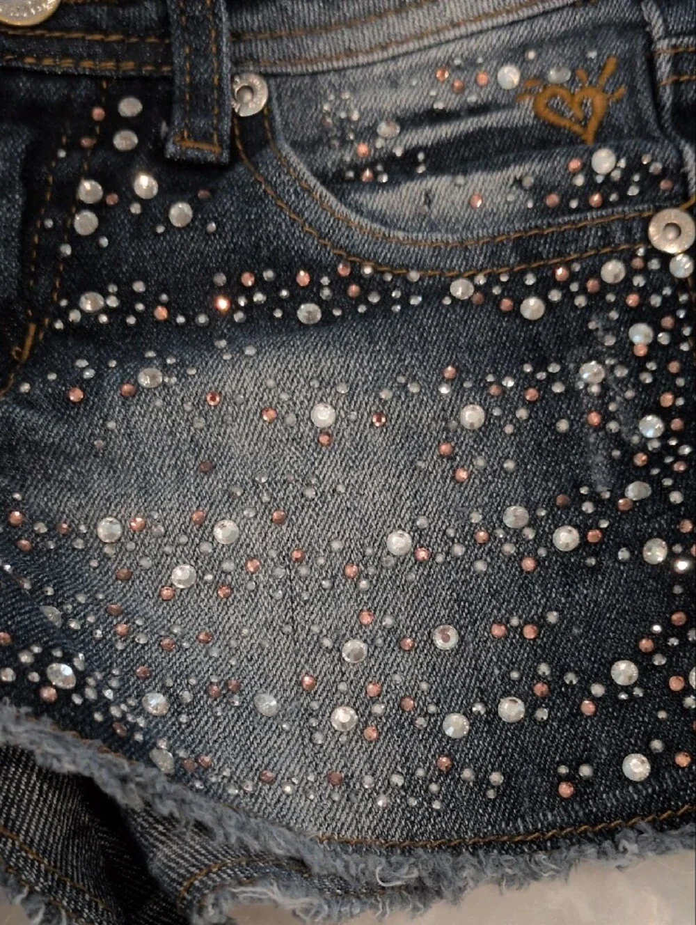 Justice Dark Wash Denim Jean Shorts with Rhinestone Accents